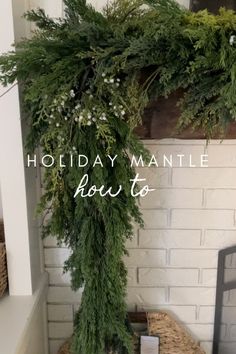 the holiday mantle is decorated with greenery and candles for an easy diy project