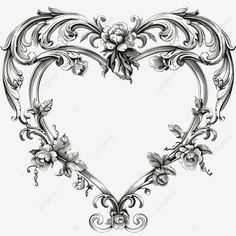 intricate heart shaped frame with floral and vine designs heart-shaped ornate frame png Filigree Heart Tattoo, Love Border Design, Ornate Frame Tattoo, Frame Tattoo Design, Victorian Drawings, Heart Drawing Aesthetic, Png Shape, Place Tattoo, Filigree Border