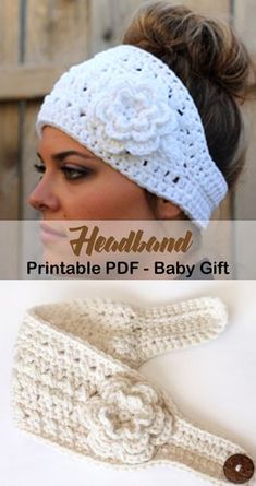 a crocheted headband with a button on it and the words printable pdf - baby gift