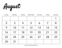 a calendar with the word august in black and white on it's front page