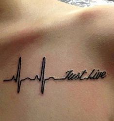 a heartbeat tattoo with the word fastline on it's chest, in black ink