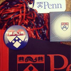 some red, white and blue items that are on top of a book cover with ribbon