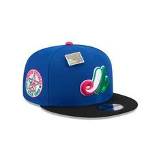 Big League Chew is synonymous with baseball. This Montreal Expos Watermelon Big League Chew Flavor Pack 9FIFTY Snapback Hat from New Era blends America's favorite game with the game's favorite bubblegum. The Big League Chew pin, meant to look like a flavored pack of gum, makes this a unique and stylish hat to go along with your game day fit.Big League Chew is synonymous with baseball. This Montreal Expos Watermelon Big League Chew Flavor Pack 9FIFTY Snapback Hat from New Era blends America's fav Casual Multicolor Snapback Hat For Sports, Casual Multicolor Fitted Hat With Flat Brim, Short Brim Baseball Cap For Baseball Season, Blue Casual Snapback Hat For Fan Gear, Blue Casual Snapback Hat For Sports Fans, Blue Casual Snapback Hat For Fans, Casual Blue Fan Gear Hat, Casual Blue Hat For Fan Gear, Throwback Blue Baseball Season Hats