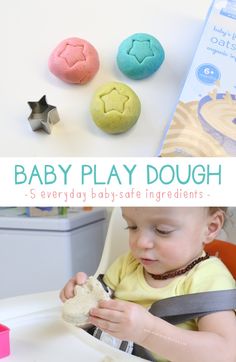 a baby playing with play dough and some other items to make it look like they are eating