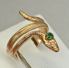 USSR Vintage Original Soviet Natural Emerald Rose Gold Ring "Snake" 583 14K | eBay Luxury 14k Gold Snake-shaped Ring, Luxury Yellow Gold Snake Shaped Ring, Formal Yellow Gold Snake Ring, 14k Gold Snake-shaped Ring, Luxury 14k Gold Snake Ring, 14k Gold Snake Ring For Anniversary, 14k Gold Snake Shape Ring For Anniversary, 14k Gold Snake Ring, Vintage Gold Rings