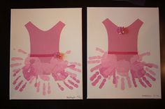 two handprints with pink dress and flowers on them