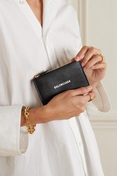 Balenciaga’s cardholder has a streamlined profile, so it’ll easily slip into your pocket or a tote. It's been made in Italy from durable textured-leather that's stamped with the brand's moniker in white lettering. With ample space for cards, it also has a slot to store your receipts and a zipped pouch for bills and coins. Designer Everyday Card Holder With Interior Slots, Leather Cardholder, Balenciaga Women, Women Wallet, Pink Purse, Mini Purse, Zip Pouch, Card Holder Leather, Pink Brown