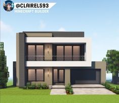 this is an image of a modern house in the minecraft style with lots of windows and balconies