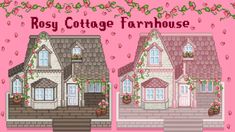 a cross stitch pattern for a house with roses and ivys on the roof, front and back