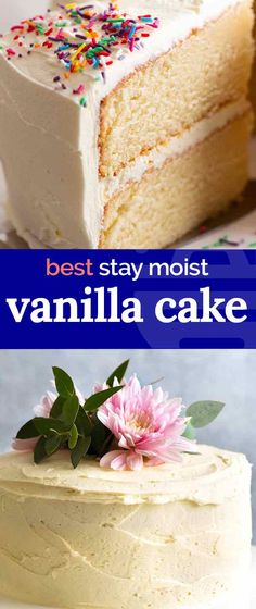 two different types of cake with the words best stay moist vanilla cake