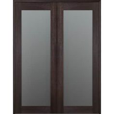 a double door with frosted glass on the front and side doors, in dark brown