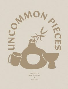 the logo for uncommon pieces ceramics is shown in brown and beige colors, with an image of a vase on top