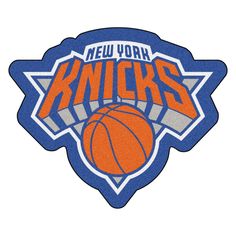 the new york knights logo on a white background with an orange and blue basketball in the center