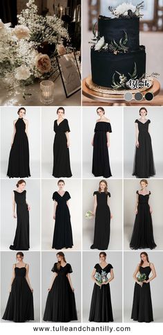 a collage of photos showing different types of black dresses