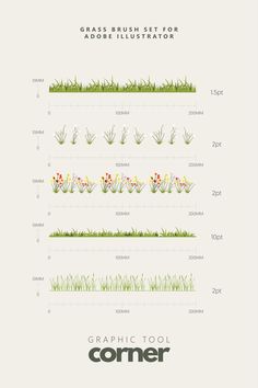 the grass brush set for adobe illustrator is shown in this graphic style, which includes