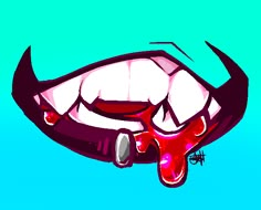 an animated drawing of a mouth with blood dripping from it