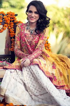 Farah Talib Aziz Spring Summer 2015 Collection Chikankari Lengha, Farah Talib Aziz, Pakistani Traditional, Mehndi Dress, Nikkah Dress, Pakistan Fashion