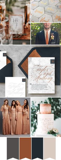 the wedding color scheme is peach, brown and white with gold lettering on it's side