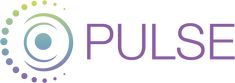 the pulse logo is shown in purple and green colors, with dots on white background