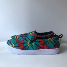 Red Green Yellow Tie Dye Slip On Shoes. Lightweight, Canvas Upper, Unique Print, Easy To Wear. - Big Kid Size 7 Or Women’s Size 8.5 (Run Small) - Brand New With Tags See My Closet For More Nike Sb Vans Converse Greats Feit Limited Edition Special Release Rare Pairs Comfortable Red Slip-on Sneakers With Round Toe, Red Slip-on Sneakers With Round Toe, Comfortable Red Canvas Shoes With Round Toe, Red Casual Slip-on Sneakers With Rubber Sole, Green High-top Slip-on Casual Sneakers, Red Textile Round Toe Canvas Shoes, Red Textile Canvas Shoes With Round Toe, Casual Green High-top Slip-on Sneakers, Casual Green Low-top Slip-on Sneakers