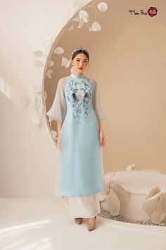 Very elegant design Elegant Ao Dai With Floral Embroidery For Spring, Elegant Floral Embroidered Ao Dai For Summer, Elegant Light Blue Floor-length Sets, Elegant Fitted Ao Dai For Spring, Fitted Elegant Ao Dai For Spring, Elegant Light Blue Sets For Spring, Elegant Light Blue Spring Set, Formal Blue Ao Dai For Spring, Blue Ao Dai For Spring Formal Occasions