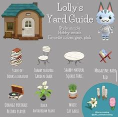 an info sheet with various types of furniture and accessories for the yard, including a cat house