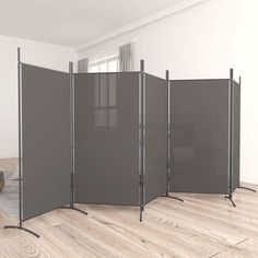 a room divider is shown in three different positions