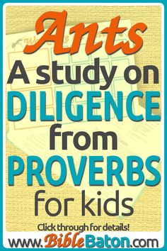 Teaching children character qualities from Proverbs? Here's everything you need to teach kids from Scripture to be diligent--based on the hardworking example of the ant! This lesson plan includes a fun project to introduce the topic, a guide for discussing the truths from Proverbs 6:6-8, free printable worksheets, and ideas for a Bible based craft and activity. Perfect for teaching Sunday School, homeschool, or your family devotions. Click through for details! Quick Bible Lessons For Kids, Bible Games For Teens, Proverbs For Kids, Devotions For Kids, Sunday School Projects, Character Qualities, Proverbs 6, Kids Sunday School Lessons, Teaching Character