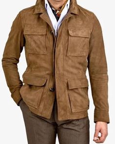 Men’s Brown Suede Leather Jacket M65 Jacket, Leather Jacket For Men, Gents Fashion, Leather Jacket Style, Lambskin Leather Jacket, Men Suede, Safari Jacket, Classic Jacket, How To Make Buttons