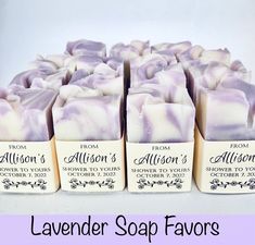 lavender soap favors with labels on them