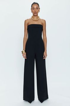 Elevate your look effortlessly with the Valentina Jumpsuit: made from a smoothing fabric that gives a flattering fit, this strapless style will have you looking your best for any occasion, from holiday parties to black tie events. Its wide leg fit and side zipper make it easy to dress up in style. 32" inseam, 24" leg opening Black Strapless Jumpsuit, Bandeau Jumpsuit, Grand Ballroom, Jumpsuit Outfit, Cocktail Attire, Strapless Jumpsuit, Black Tie Event, Wide Legs, Wide Leg Jumpsuit