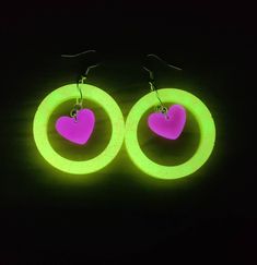 Quirky fun glitter neon color earrings. Pink Rave Jewelry For Festival, Punk Multicolor Party Jewelry, Pink Punk Jewelry For Party, Multicolor Punk Jewelry For Parties, Green Earrings For Valentine's Day Party, Green Heart Earrings For Valentine's Day Party, Handmade Rave Jewelry For Party, Trendy Neon Jewelry For Party, Punk Style Handmade Earrings For Party