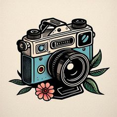 an image of a camera with flowers on it