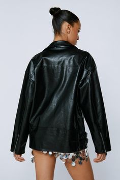 Layer up. Feel protected from the elements in our biker jacket, made in a high quality faux leather, in an ultra comfortable oversized fit, with contrasting metallic buckle and zip details. Style with anything from mini dresses to joggers and sneakers for a look that will take you from casual days out to party nights. Faux Leather Oversized Biker Jacket High Quality Faux Leather Comfortable Oversized Fit Zip Front Fastening Contrast Metallic Buckles and Zips Model wears a size M (US size 6/UK size 10). Oversized Biker Jacket, Oasis Fashion, Women's Coats & Jackets, Days Out, Linen Dresses, Mini Dresses, Fashion Face, Moto Jacket, Denim Shop