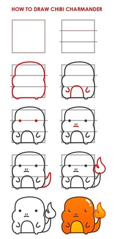 how to draw chibi chamander step by step instructions for kids and beginners