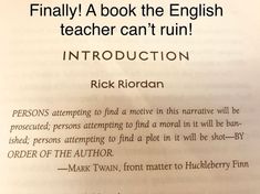 an open book with some writing on it and the words'finally, a book the english teacher can't run '