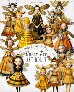 the queen bee art dolls are all dressed up