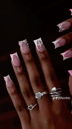 Birthday Nails White, Bedazzled Nails, Gel Nails Diy, Cute Acrylic Nail Designs, Her Nails