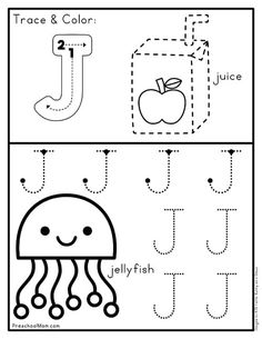 the letter j is for jellyfish worksheet with an apple and number line