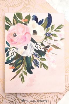 a painting of flowers on a pink background