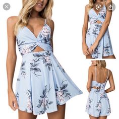 New With Tags!! From A Brand Called Angashion. Gorgeous Light Blue Romper With Stretchy Waist And And Tie In Back. Perfect To Dress Up Or Wear Casually. Women’s Size Xl Overall Shorts Outfit, Jumpsuit Damen Elegant, Beach Playsuit, Mini Jumpsuit, Boho Jumpsuit, Rompers For Women, Floral Print Rompers, Mode Boho, Floral Print Chiffon