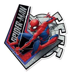 a spider man sticker sitting on top of a white wall