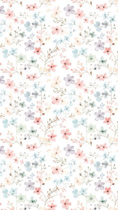 an abstract floral pattern with pastel colors and small flowers on a white background for wallpaper