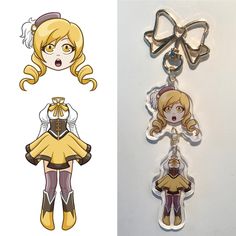 two keychains with cartoon characters on them, one is blonde and the other has brown hair