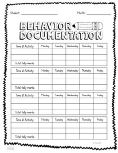 the behavior documentation sheet for students to use