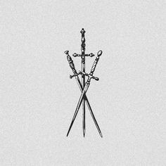 two crossed swords are on top of each other in front of a white background with black ink