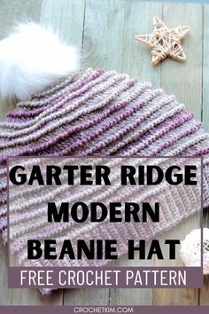 Garter Ridge Beanie Modern Hat made in crochet purple yarn tones Crochet Bucket Hat, Crochet Fall, Tunisian Crochet, Beautiful Hats, Fell In Love