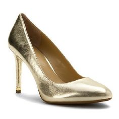 Women’s Michael Kors Mettalic Pale Gold Leather Ashby Flex Pump Shoes   A sleek metallic leather upper and sophisticated silhouette give the Ashby Flex Pump from MICHAEL Michael Kors a versatile look, while a lightly-padded footbed ensures lasting cushion.  New with Box Color – Pale Gold ·        Cushioned footbed ·        Heel height: 3¾ inches ·        Manmade lining ·        Metallic leather upper ·        Slip-on entry ·        Synthetic outsole ·        Wrapped heel Payment & Shipping · Luxury Gold Heels In Metallic Leather, Modern Gold Leather Heels, Sleek Gold Leather Heels, Classic Gold Round Toe Heels, Classic Gold Heels With Round Toe, Classic Gold Heels, Modern Gold Patent Leather Heels, Classic Gold Leather Heels, Gold Leather Heels For Office