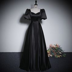 Black Satin Prom Dress, Prom Dresses 2023, Frock Designs, Satin Prom Dresses, Off Shoulder Evening Dress, Long Frock, Formal Dresses With Sleeves, Dress Women Elegant, Black Prom Dress