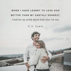 a man and woman embracing each other with a quote from c s lewis about love